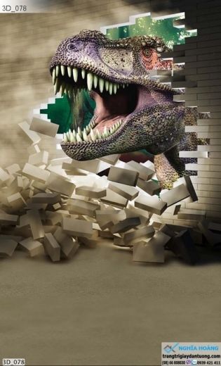 Tranh dán tường khủng long 3d, tranh dán tường 3d khủng long