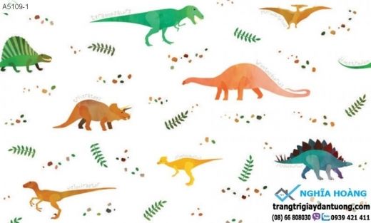 giấy dán tường trẻ em, giấy dán tường khủng long, mẫu giấy động vật