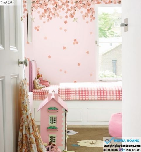 giấy dán tường trẻ em, giấy dán tường phòng bé, giấy dán tường màu hồng