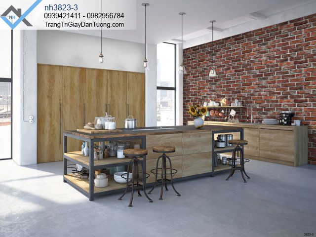 Giấy dán tường giả gạch thẻ