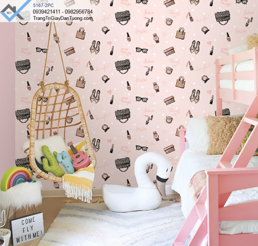 Giấy dán tường hình túi xách, thỏi son